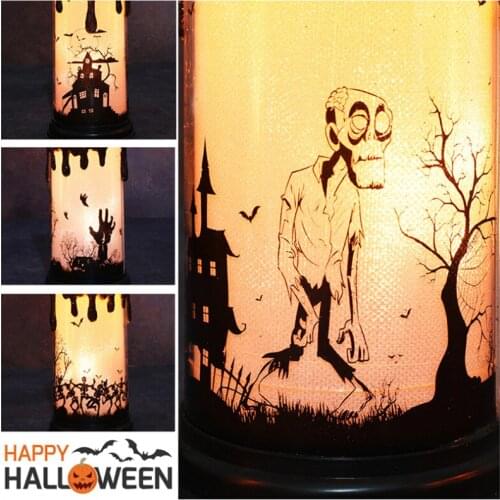 Halloween Candle Light LED Candlestick Table Top Decoration Lamp Simulation White Candle Light Ghost Skull Lamp Home Accessories
