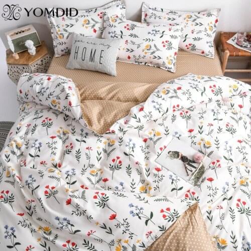 Spring Bedding Set Summer Flower Duvet Cover Set Pastoral Style Peaches Print Bed Sheet Daisy Bed Set 3/4pcs Home Bedding Green