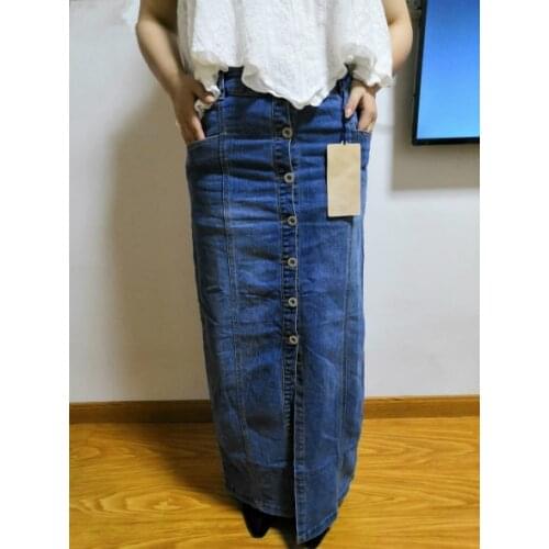 Autumn and winter women fashion loose single breasted water wash denim maxi skirt female trendy plus size jean casual bottom