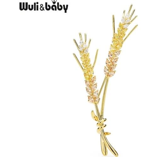 Wuli&baby New Cubic Zircon Wheat Brooches Women Men Yellow Pink Wheat Flower Weddings Casual Office Brooch Pins Gifts
