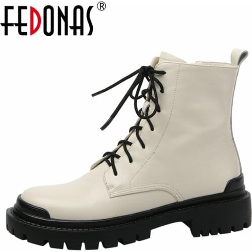 FEDONAS Genuine Leather Motorcycle Boots Women Ankle Boots Autumn Winter Fashion Outdoor Casual Thick Heels 2021 New Shoes Woman