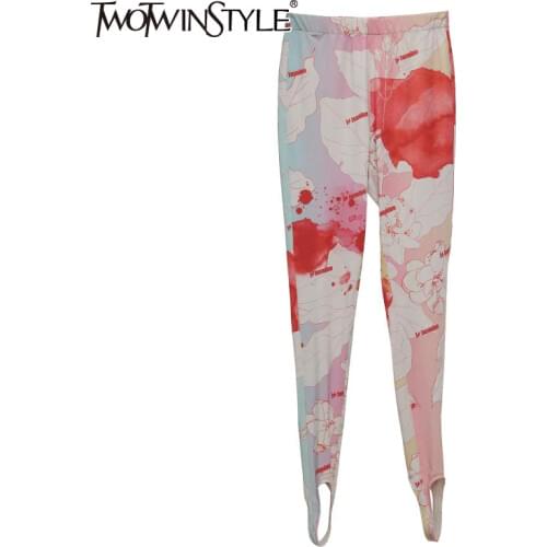 TWOTWINSTYLE Print Hit Color Womens Trousers High Waist Slim Full Length Pencil Pants Streetwear Style Fashion Clothes 2020 New