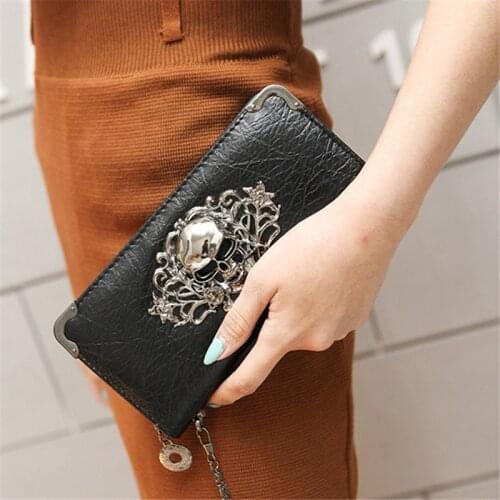 Women Wallets Fashion Lady Wristlet Handbags Long Money Bag Zipper Coin Purse Cards ID Holder Woman Metal Skull Pattern Wallet