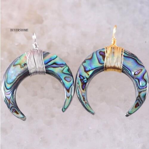 Free Shipping Moon Natural Blue Abalone Shell Pendant 1Pcs With Chain 18inches K168-169