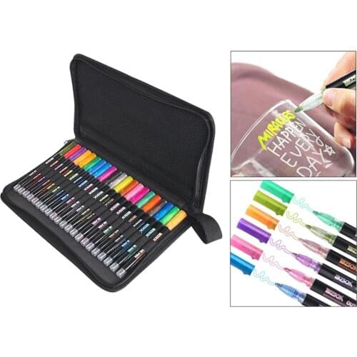 21Color Metallic Markers Double Outline Paint Markers Pens for Drawing School Supplies Art Pen With Storage Bag