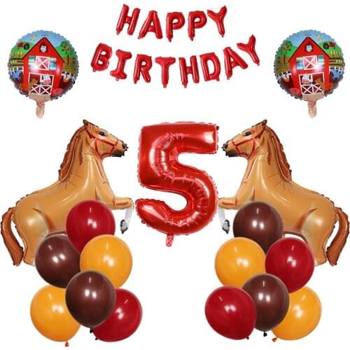 30pcs/set Cartoon Horse Animal Foil Helium Balloons Baby Shower 1 2 3 4 5th Birthday Theme Party Decoration Kids Toys Air Globos