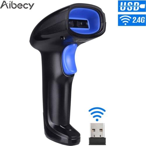 Aibecy 2-in-1 2.4G Wireless Barcode Scanner USB Wired Barcode Scanner Automatic Handheld 1D Bar Code Scanner Reader USB Cable