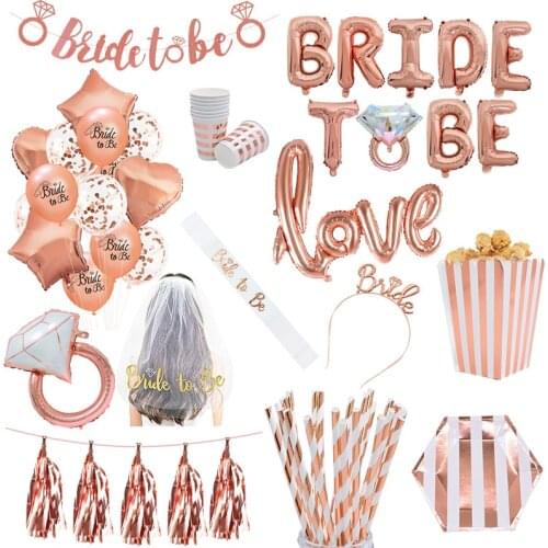 Rose Gold Bride To Be Letter Foil Balloons Paper Banner Bride Sash Bachelorette Party Decoration Wedding Bridal Shower Supplies