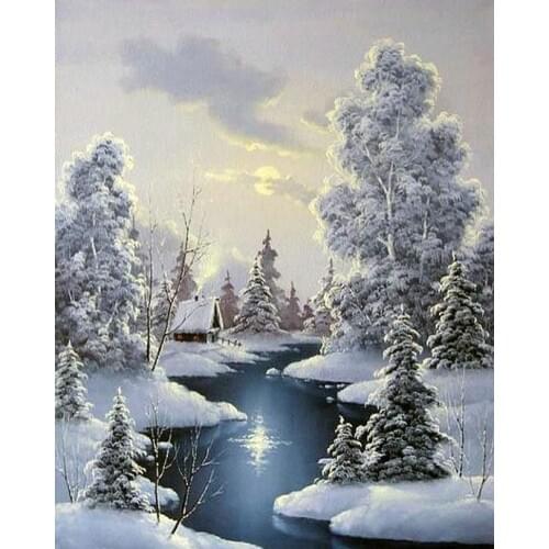 C11106 scenery River Snow cross stitch Oil painting girl 11/ 14ct /16/28/27CT cloth cotton thread embroidery DIY handmade