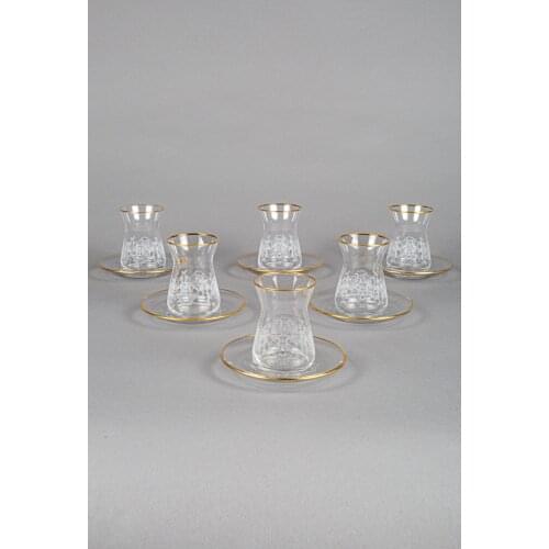 12 Pieces/6 Person Traditional Turkish Patters Tea Cups Glass Teacups Gold Color White Design High Quality Made in Turkey