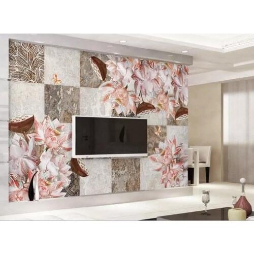 CJSIR Custom Wallpaper Retro European Marble Pattern Hand-painted Floral TV Background Wall Home Decoration 3d Wallpaper Decor