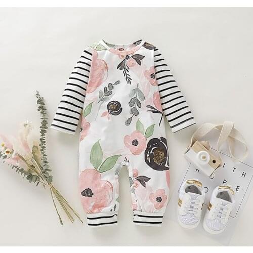 Spring Newborn Baby Girl/Boy Clothes Baby Romper Newborn Winter Flower Striped Long Sleeves Jumpsuit Autumn Infant Clothes 0-18M