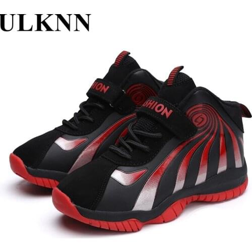 ULKNN Childrens Waterproof Casual Shoes Childrens Basketball Shoes Leather Dongkuan Two Cotton Plus Velvet Thick Sports Shoes