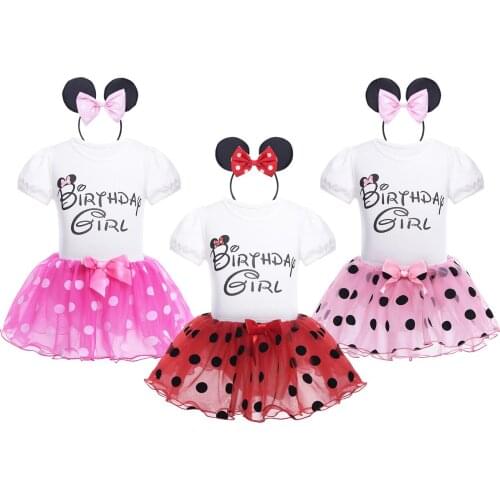 Baby Dress Baby Girl Short Sleeve Cotton Romper Skirt Minni Mouse Headband Polka Dot Skirt Tutu Dress Halloween Princess Costume