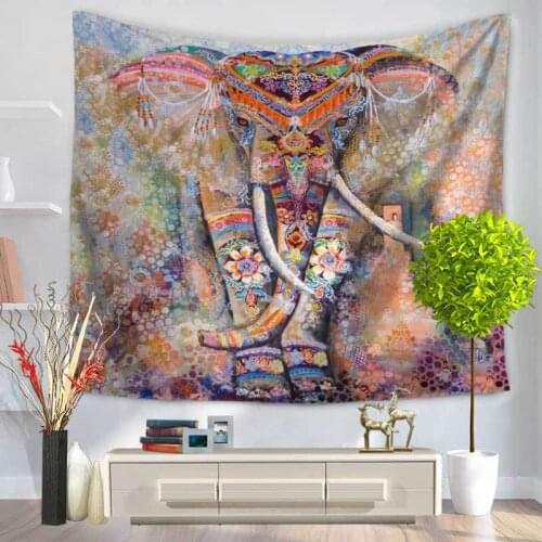 Home Decorative Wall Hanging Carpet Tapestry 130x150cm Rectangle Bedspread Color Painting Elephant Mandala Print Pattern GT1003