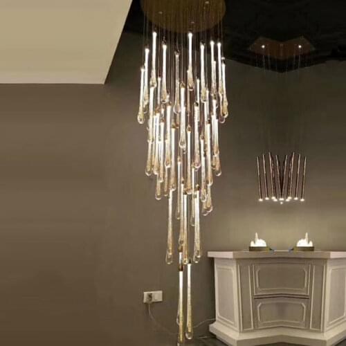 European style copper lamp personality creative meteor shower double staircase chandelier hotel club lobby crystal long lamps