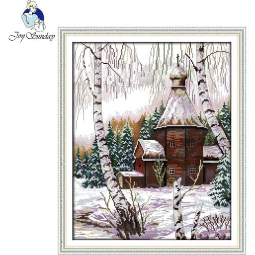 Joy Sunday Winter Scenery Paintings Counted Printed On Canvas Cross Stitch Chinese Needlework Kits Embroidery Sets Cross-stitch