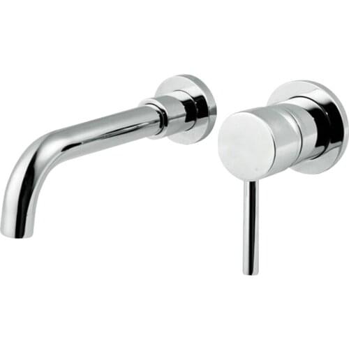 Round Style chrome Brass Wall Mounted Basin Faucet Single Handle Mixer Tap Hot & Cold Water