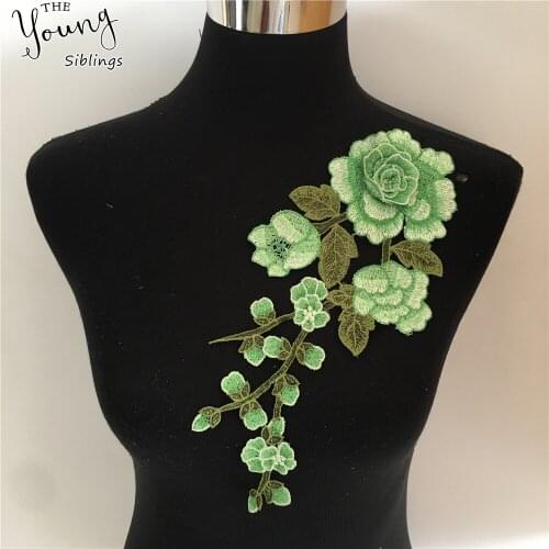 New style green peony Embroidery Flower Neckline Fabric DIY Lace Collar Sewing Craft Decoration Accessories 1pcs sell YL743