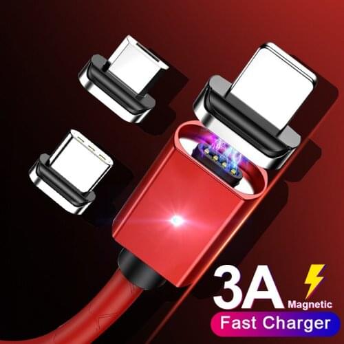 3A Mobile Phone Magnetic Cable LED Micro USB Type C Data Cord For iPhone 12 11 Pro Max 12 Mini 12Pro Xiaomi 11 10 Huawei P40 P30
