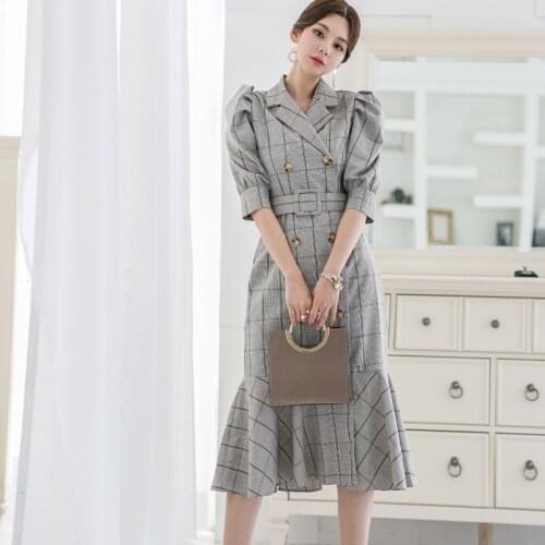 Fashion elegant women comfortable vintage trumpet dress new arrival casual party work style high quality plaid mermaid dress