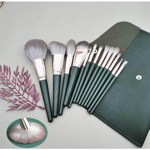 Professional Makeup Brushes Set 14pcs Green Eyeshadow Powder Foundation Eyebrow Beauty Face Eye Brushes Kit Cosmetics Tools