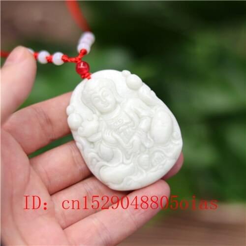Natural White Chinese Jade Guanyin Pendant Necklace Charm Jewellery Carved Amulet Fashion Accessories Gifts for Women Men