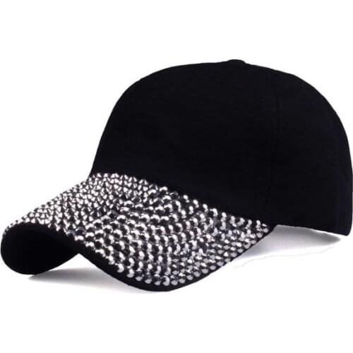 Women New Baseball Cap Solid Color Casual Baseball Caps Adjustable Rhinestone Simple Outdoor Hat
