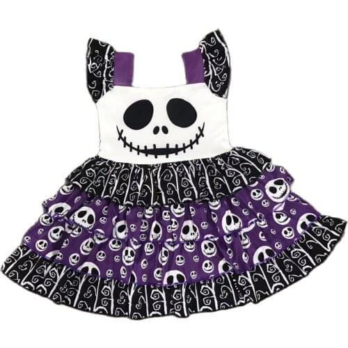 New Boutique Cartoon Hallowmas Swim Print Girls Twirl Dress Children Clothing Set Kid Clothes Outfit