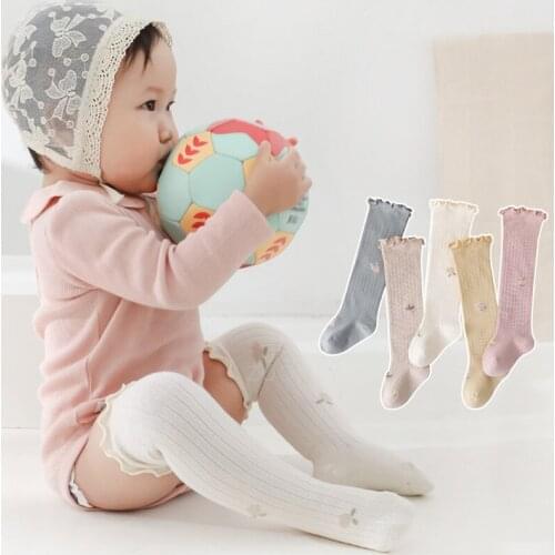 1-3Y Spring Soft Baby Socks Solid Color Baby Boys Girls Frilly Cotton Long Socks Newborn Infant Knee High Socks Kids Floor Socks