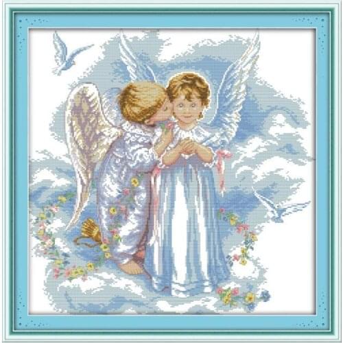 Couples Little Angel European foreign trade printing DIY cross stitch kit Angel family sewing decorative paintings