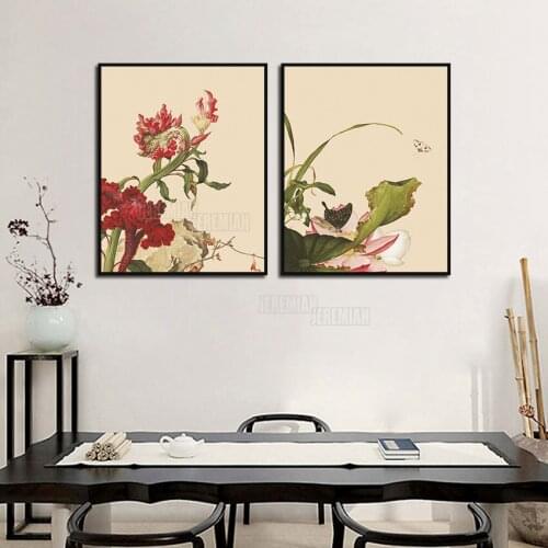 Landscape Canvas Painting Decorative Traditional Chinese Painting with Flowers and Birds and Red Cockscomb New Chinese Style