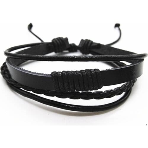 Black Wrap Fashion Trendy Vintage Punk Handmade Woven Weave Women Genuine Leather Bracelets Female Male Jewelry Wholesale
