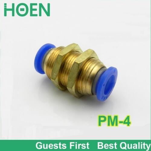 100 pcs PM-4 4mm clapboard direct way PM series bulkhead straight union Air Tube Fitting One touch push In pneumatic fitting