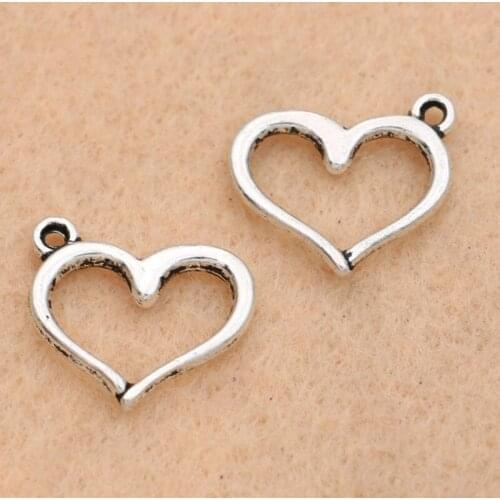 KJjewel Tibetan Silver Plated Heart Charm Pendant for Bracelet Necklace Jewelry DIY Making Accessories 13x16mm