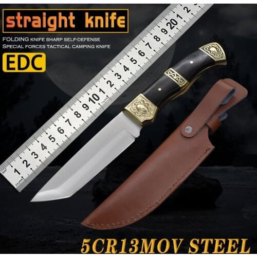 Straight knife fixed blade wilderness survival outdoor self-defense tactical tool window breaker peeling tool 5Cr13Mov steel EDC