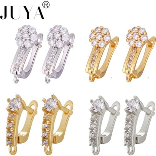 JUYA 10 Pcs Luxury Earring Hooks For Jewelry Making Cubic Zirconia Mosaic Earrings Clasps Connector Jewelry Findings Accessories
