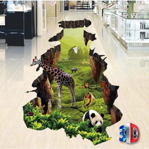 Custom Floor Mural Sticker Animal World 3D Stereoscopic PVC Self-adhesive Waterproof Floor Wallpaper Living Room Bedroom Floor