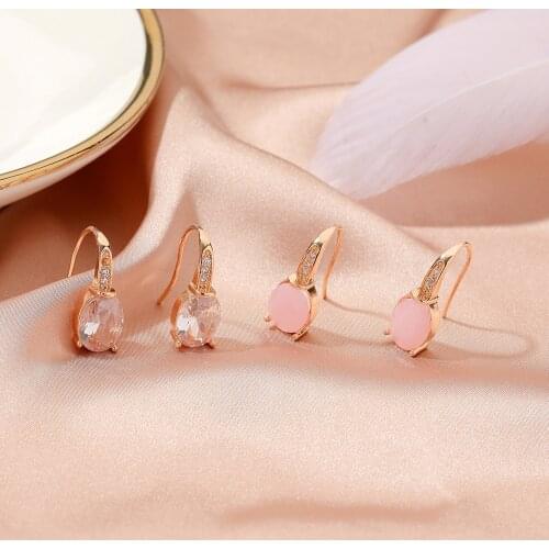 Earrings Oval Moonstone Pink Earrings Female Rose Gold Crystal Drop Earrings Earrings Jewelry Gifts