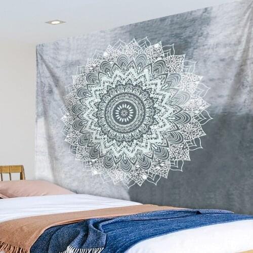 Grey Gradient Mandala Tapestry Wall Hanging India Wall Cloth Tapestries Psychedelic Wall Carpet Blanket Dorm Backdrop Boho Decor