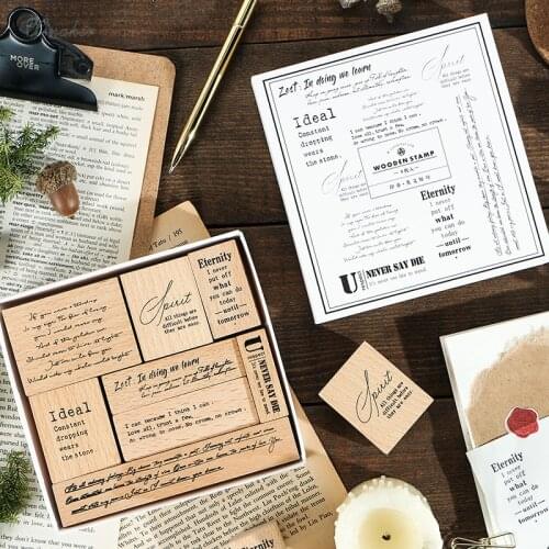 8pcs/set Vintage English combination decoration stamp wooden rubber stamps for scrapbooking stationery DIY craft standard stamp
