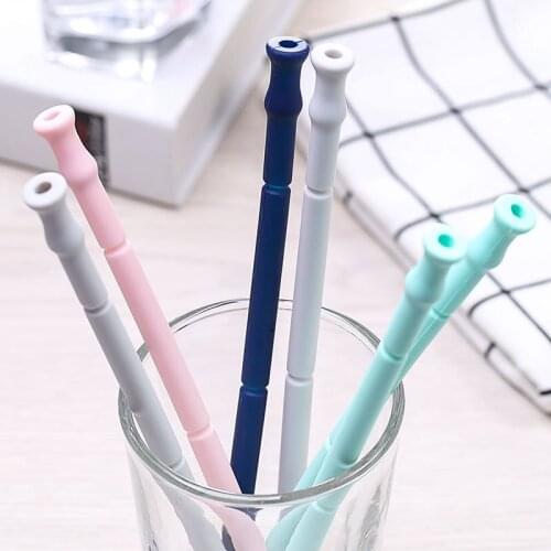 Foldable Silicone Straw Eco-Friendly Portable Camping Outdoor Drinking Straw with Cleaner Brush