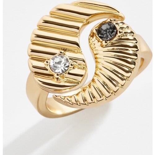 Yinyang balance open ring for women black white zrconia gold statement cocktail ring trendy women jewelry 2021 cheap