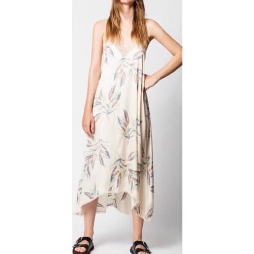 2020 New Women Sleevelesss Spaghetti Strap Dress Summer Elegant Lace Patchwork V neck Ladies Sexy Sweet Slip Mid Calf Dresses