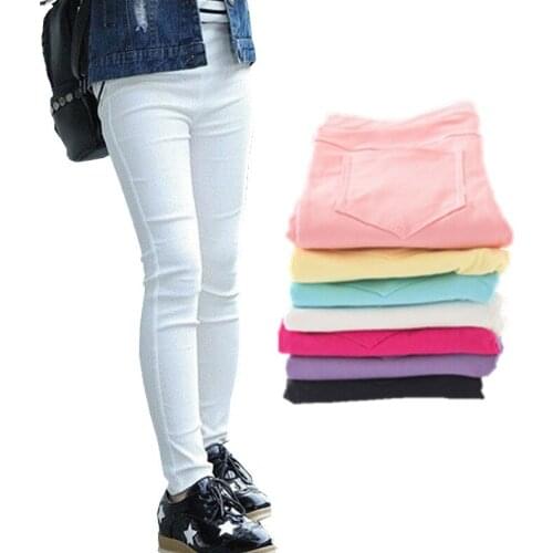 ZWY433 Kids Girl Pants Spring Autumn Candy Color Elastic Pencil Trousers Child Solid Leggings For 3-12 Y Children Clothing