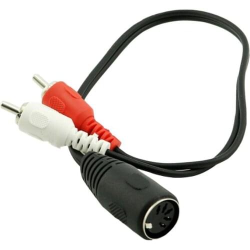 1pc 5Pin MIDI DIN Female Jack Adapter to 2x RCA Phono Male Audio Connector Cable Cord Nickel Plated 1ft/30cm
