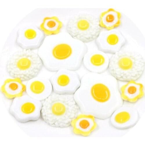 Julie Wang 10PCS Assorted Resin Irregular Fried Egg Charms Flatback Embellishment Cabochon Imitation Food Ornament Art Decor DIY