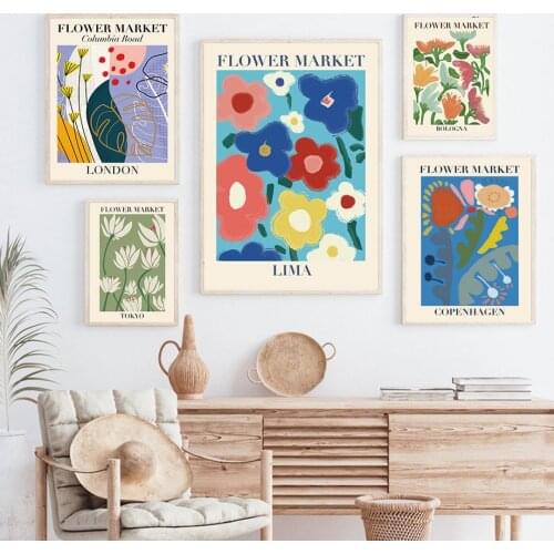 Abstract Flower Market Leaf Color Vintage Wall Art Canvas Painting Nordic Posters And Prints Wall Pictures For Living Room Decor