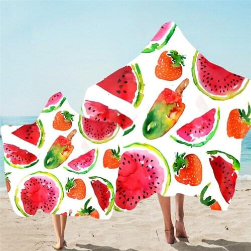Free shipping Novelty Gift Tropical Watermelon Popsicle Strawberry Hooded Towel For Sports Gym Spa Surfing Swim Bath Beach