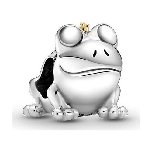 Free Shipping Authentic 925 Sterling Silver Two-Tone Frog Prince Charms Fit Original Pandora Bracelet For Women DIY Jewelry